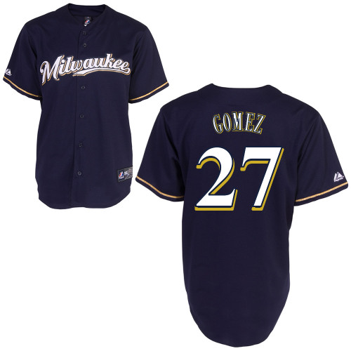 Carlos Gomez #27 mlb Jersey-Milwaukee Brewers Women's Authentic 2014 Blue Cool Base BP Baseball Jersey